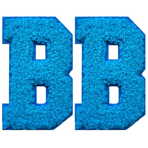 SOYCEV Chenille-Buchstaben-Aufnäher zum Aufbügeln, für Kleidung, Jacke, Tasche, Kapuzenpullover, 2 Stück (Blau, B) von SOYCEV