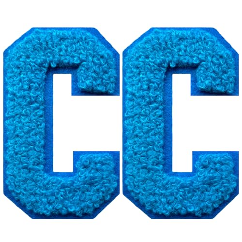 SOYCEV Chenille-Buchstaben-Aufnäher zum Aufbügeln, für Kleidung, Jacke, Tasche, Kapuzenpullover, 2 Stück (Blau, C) von SOYCEV