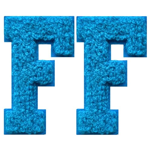 SOYCEV Chenille-Buchstaben-Aufnäher zum Aufbügeln, für Kleidung, Jacke, Tasche, Kapuzenpullover, 2 Stück (Blau, F) von SOYCEV