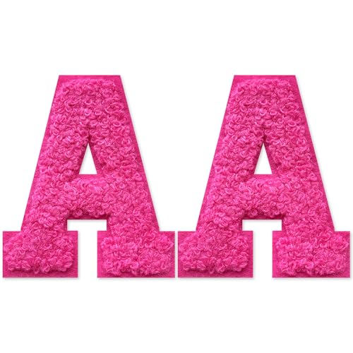 SOYCEV Chenille-Buchstaben-Aufnäher zum Aufbügeln, für Kleidung, Jacke, Tasche, Kapuzenpullover, 2 Stück (Rosa, A) von SOYCEV