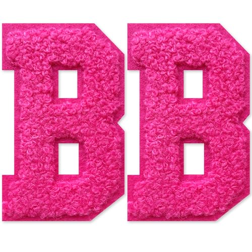 SOYCEV Chenille-Buchstaben-Aufnäher zum Aufbügeln, für Kleidung, Jacke, Tasche, Kapuzenpullover, 2 Stück (Rosa, B) von SOYCEV