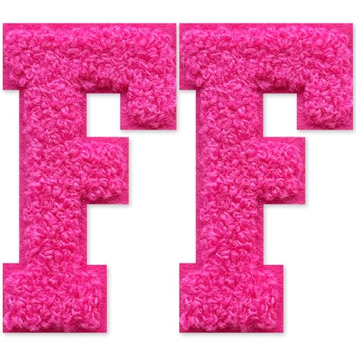 SOYCEV Chenille-Buchstaben-Aufnäher zum Aufbügeln, für Kleidung, Jacke, Tasche, Kapuzenpullover, 2 Stück (Rosa, F) von SOYCEV
