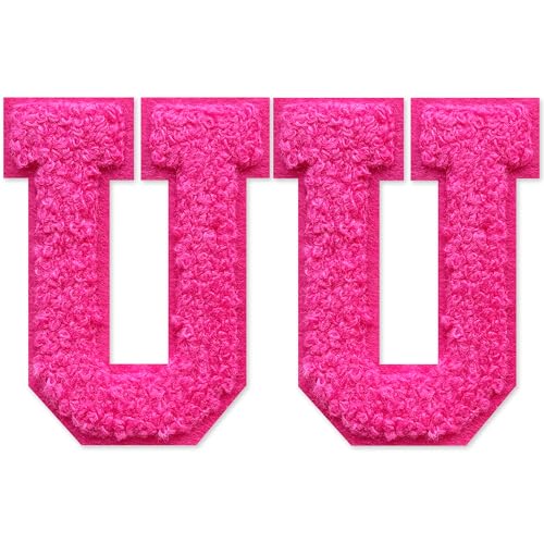 SOYCEV Chenille-Buchstaben-Aufnäher zum Aufbügeln, für Kleidung, Jacke, Tasche, Kapuzenpullover, 2 Stück (Rosa, U) von SOYCEV