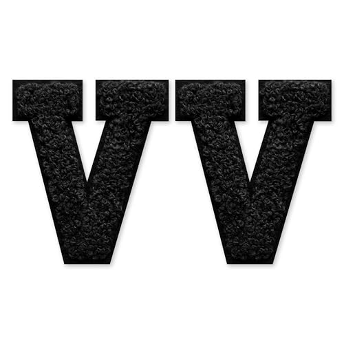 SOYCEV Chenille-Buchstaben-Aufnäher zum Aufbügeln, für Kleidung, Jacke, Tasche, Kapuzenpullover, 2 Stück (Schwarz, V) von SOYCEV