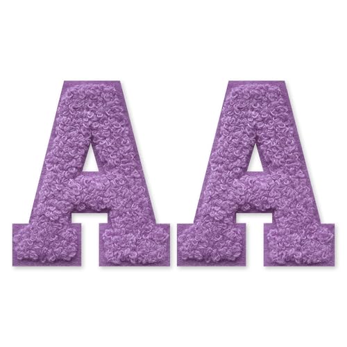 SOYCEV Chenille-Buchstaben-Aufnäher zum Aufbügeln, für Kleidung, Jacke, Tasche, Kapuzenpullover, 2 Stück (lila, A) von SOYCEV