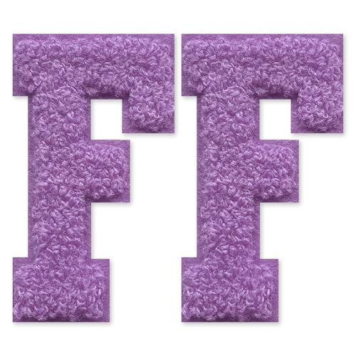 SOYCEV Chenille-Buchstaben-Aufnäher zum Aufbügeln, für Kleidung, Jacke, Tasche, Kapuzenpullover, 2 Stück (lila, F) von SOYCEV