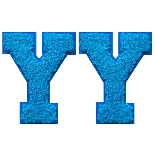 SOYCEV Chenille-Buchstaben-Aufnäher zum Aufbügeln, für Kleidung, Jacke, Tasche, Kapuzenpullover, Blau, Größe Y, 2 Stück SOYCEV Chenille-Buchstaben-Aufnäher zum Aufbügeln, für Kleidung, Jacke, Tasche, Kapuzenpullover, Blau, Größe Y, 2 Stück von SOYCEV