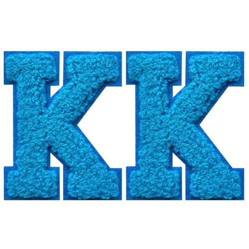 SOYCEV Chenille-Buchstaben-Aufnäher zum Aufbügeln, für Kleidung, Jacke, Tasche, Kapuzenpullover, Blau, K, 2 Stück SOYCEV Chenille-Buchstaben-Aufnäher zum Aufbügeln, für Kleidung, Jacke, Tasche, Kapuzenpullover, Blau, K, 2 Stück von SOYCEV