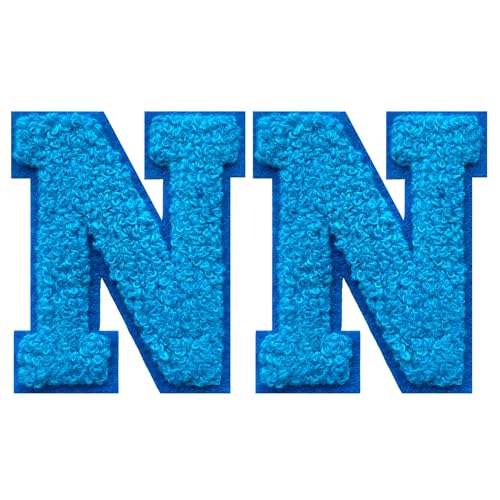SOYCEV Chenille-Buchstaben-Aufnäher zum Aufbügeln, für Kleidung, Jacke, Tasche, Kapuzenpullover, Blau, N, 2 Stück SOYCEV Chenille-Buchstaben-Aufnäher zum Aufbügeln, für Kleidung, Jacke, Tasche, Kapuzenpullover, Blau, N, 2 Stück von SOYCEV