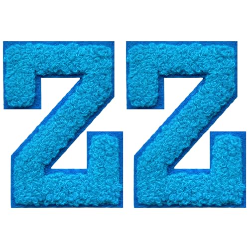 SOYCEV Chenille-Buchstaben-Aufnäher zum Aufbügeln, für Kleidung, Jacke, Tasche, Kapuzenpullover, Blau, Z, 2 Stück von SOYCEV
