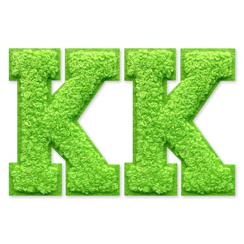 SOYCEV Chenille-Buchstaben-Aufnäher zum Aufbügeln, für Kleidung, Jacke, Tasche, Kapuzenpullover, Grün, K, 2 Stück von SOYCEV