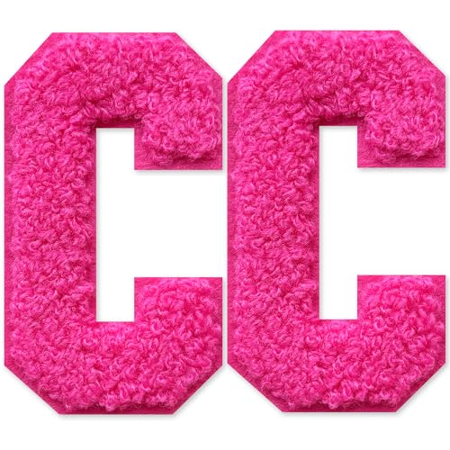 SOYCEV Chenille-Buchstaben-Aufnäher zum Aufbügeln, für Kleidung, Jacke, Tasche, Kapuzenpullover, Rosa, C, 2 Stück von SOYCEV
