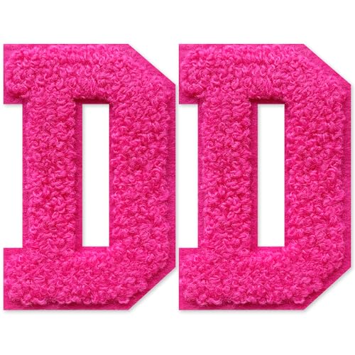 SOYCEV Chenille-Buchstaben-Aufnäher zum Aufbügeln, für Kleidung, Jacke, Tasche, Kapuzenpullover, Rosa, D, 2 Stück von SOYCEV