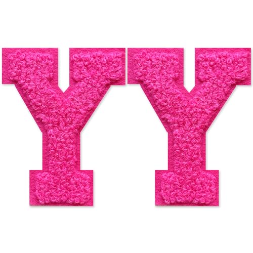 SOYCEV Chenille-Buchstaben-Aufnäher zum Aufbügeln, für Kleidung, Jacke, Tasche, Kapuzenpullover, Rosa, Größe Y, 2 Stück von SOYCEV