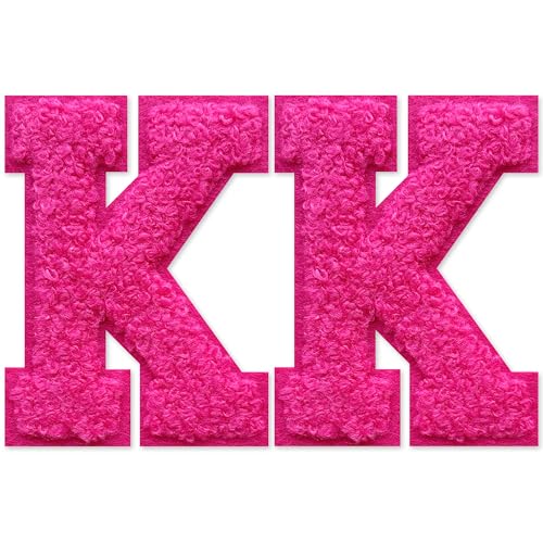 SOYCEV Chenille-Buchstaben-Aufnäher zum Aufbügeln, für Kleidung, Jacke, Tasche, Kapuzenpullover, Rosa, K, 2 Stück von SOYCEV