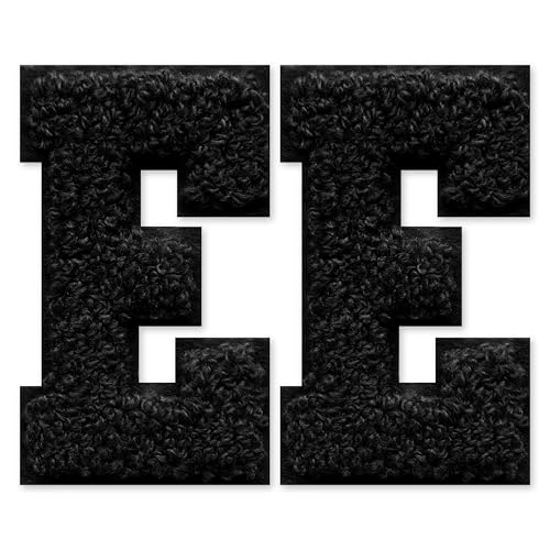 SOYCEV Chenille-Buchstaben-Aufnäher zum Aufbügeln, für Kleidung, Jacke, Tasche, Kapuzenpullover, Schwarz, E, 2 Stück von SOYCEV