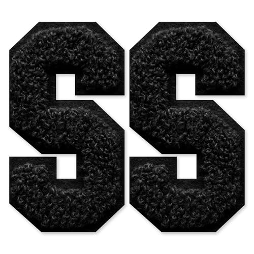 SOYCEV Chenille-Buchstaben-Aufnäher zum Aufbügeln, für Kleidung, Jacke, Tasche, Kapuzenpullover, Schwarz, Größe S, 2 Stück von SOYCEV