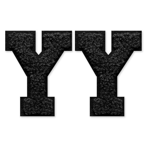 SOYCEV Chenille-Buchstaben-Aufnäher zum Aufbügeln, für Kleidung, Jacke, Tasche, Kapuzenpullover, Schwarz, Größe Y, 2 Stück SOYCEV Chenille-Buchstaben-Aufnäher zum Aufbügeln, für Kleidung, Jacke, Tasche, Kapuzenpullover, Schwarz, Größe Y, 2 Stück von SOYCEV