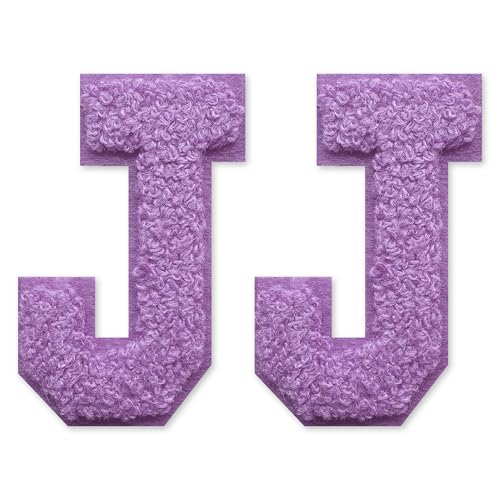 SOYCEV Chenille-Buchstaben-Aufnäher zum Aufbügeln, für Kleidung, Jacke, Tasche, Kapuzenpullover, Violett, Größe J, 2 Stück SOYCEV Chenille-Buchstaben-Aufnäher zum Aufbügeln, für Kleidung, Jacke, Tasche, Kapuzenpullover, Violett, Größe J, 2 Stück von SOYCEV