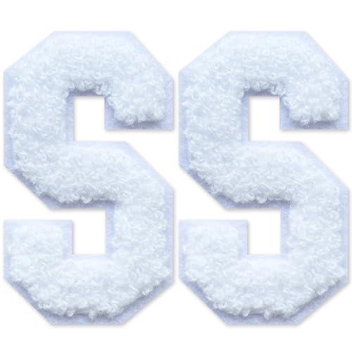 SOYCEV Chenille-Buchstaben-Aufnäher zum Aufbügeln, für Kleidung, Jacke, Tasche, Kapuzenpullover, Weiß, Größe S, 2 Stück SOYCEV Chenille-Buchstaben-Aufnäher zum Aufbügeln, für Kleidung, Jacke, Tasche, Kapuzenpullover, Weiß, Größe S, 2 Stück von SOYCEV
