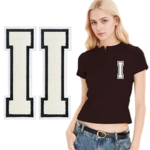 SOYCEV Letterman Jacken-Aufnäher zum Aufbügeln, 11,4 cm, groß, bestickte Buchstaben, Applikation, Varsity-Initialen, Aufnäher für Kleidung, Tasche, Kleid, Hut, Jeans, 2 Stück (Weiß, I) von SOYCEV