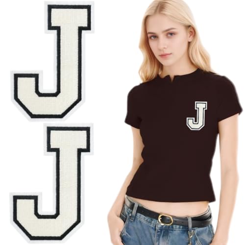 SOYCEV Letterman Jacken-Aufnäher zum Aufbügeln, 11,4 cm, groß, bestickte Buchstaben, Applikation, Varsity-Initialen, Aufnäher für Kleidung, Tasche, Kleid, Hut, Jeans, Weiß, 2 Stück von SOYCEV