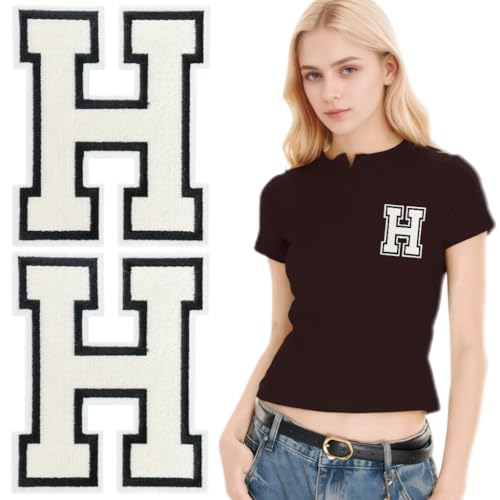 SOYCEV Letterman Jacken-Aufnäher zum Aufbügeln, 11,4 cm, groß, bestickte Buchstaben, Applikation, Varsity-Initialen, Aufnäher für Kleidung, Tasche, Kleid, Hut, Jeans, Weiß, H, 2 Stück von SOYCEV