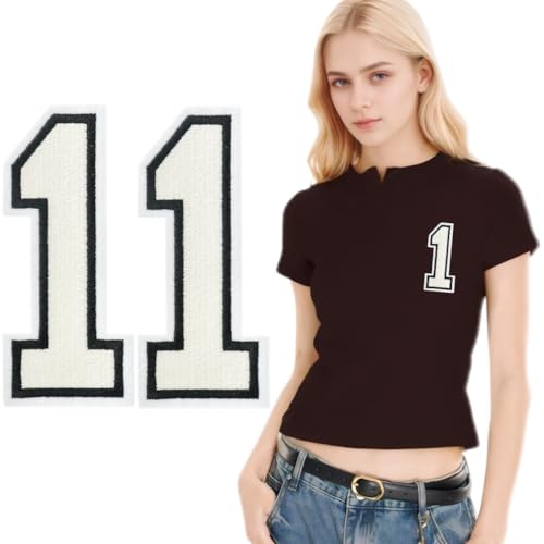 SOYCEV Letterman Jacken-Aufnäher zum Aufbügeln, 11,4 cm, groß, bestickte Buchstaben, Applikation, Varsity-Initialen, Aufnäher für Kleidung, Tasche, Kleid, Hut, Jeans, Weiß, Nummer 1, 2 Stück von SOYCEV