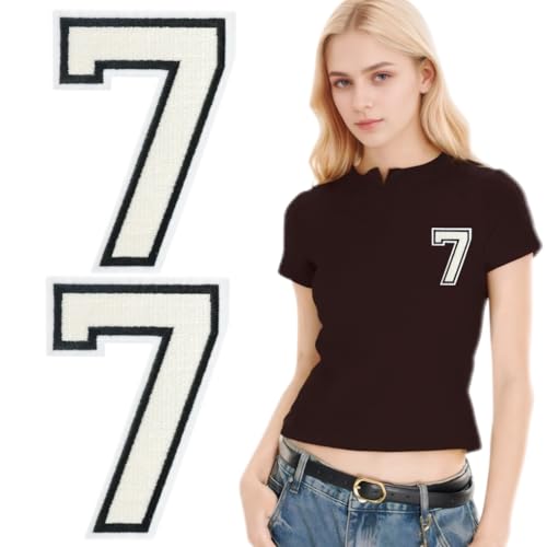 SOYCEV Letterman Jacken-Aufnäher zum Aufbügeln, 11,4 cm, groß, bestickte Buchstaben, Applikation, Varsity-Initialen, Aufnäher für Kleidung, Tasche, Kleid, Hut, Jeans, Weiß, Nummer 7, 2 Stück von SOYCEV