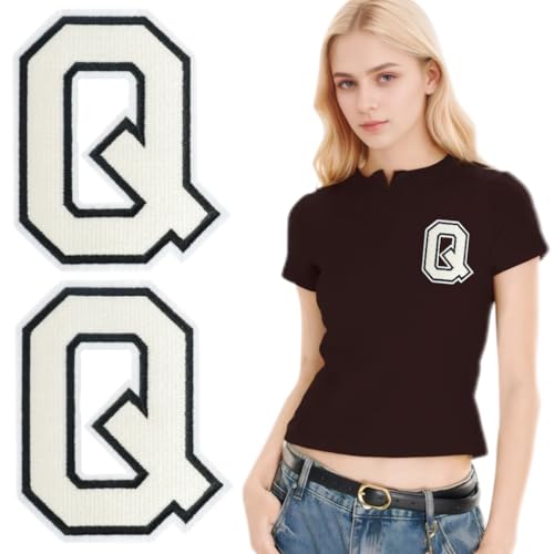 SOYCEV Letterman Jacken-Aufnäher zum Aufbügeln, 11,4 cm, groß, bestickte Buchstaben, Applikation, Varsity-Initialen, Aufnäher für Kleidung, Tasche, Kleid, Hut, Jeans, Weiß, Q von SOYCEV