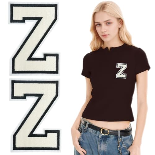 SOYCEV Letterman Jacken-Aufnäher zum Aufbügeln, 11,4 cm, groß, bestickte Buchstaben, Applikation, Varsity-Initialen, Aufnäher für Kleidung, Tasche, Kleid, Hut, Jeans, Weiß, Z, 2 Stück von SOYCEV