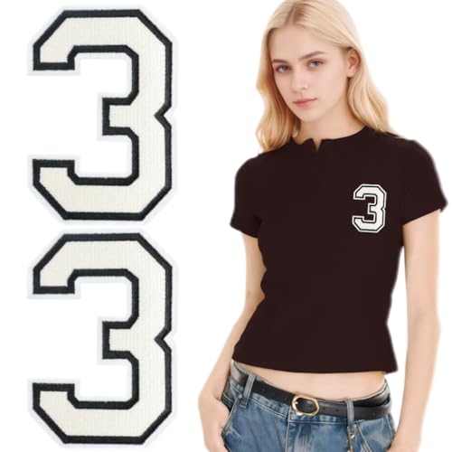 SOYCEV Letterman Jacken-Aufnäher zum Aufbügeln, 11,4 cm, groß, bestickte Buchstaben, Applikation, Varsity-Initialen, Aufnäher für Kleidung, Tasche, Kleid, Hut, Jeans, Weiß, Zahl 3, 2 Stück von SOYCEV