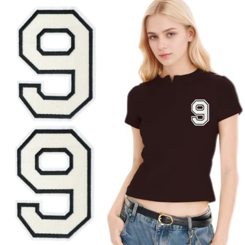 SOYCEV Letterman Jacken-Aufnäher zum Aufbügeln, 11,4 cm, groß, bestickte Buchstaben, Applikation, Varsity-Initialen, Aufnäher für Kleidung, Tasche, Kleid, Hut, Jeans, Weiß, Zahl 9, 2 Stück von SOYCEV