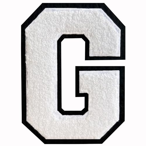 SOYCEV Weiße Chenille-Buchstaben-Flicken 11,4 cm Letterman Jacken-Flicken große Varsity-Buchstaben-Aufnäher Kleidung zum Aufbügeln (G) von SOYCEV