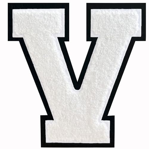 SOYCEV Weiße Chenille-Buchstaben-Flicken 11,4 cm Letterman Jacken-Flicken große Varsity-Buchstaben-Aufnäher Kleidung zum Aufbügeln (V) von SOYCEV