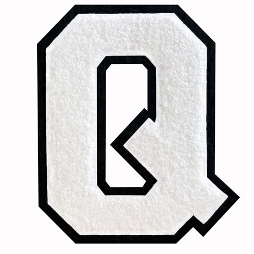 SOYCEV Weißer Chenille-Buchstabenaufnäher, 11,4 cm, Letterman-Jacken-Aufnäher, große Varsity-Buchstaben-Aufnäher, Kleidung, zum Aufbügeln (Q) von SOYCEV