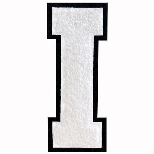 SOYCEV Weißer Chenille-Buchstabenaufnäher, 11,4 cm, Letterman-Jacken-Aufnäher, große Varsity-Buchstaben-Flicken für Kleidung, zum Aufbügeln (I) von SOYCEV