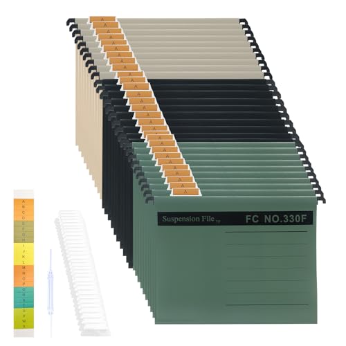 Foolscap Hängemappen,30 Stück Polypropylen Hängemappe mit Tabs und Karteneinsätzen für Schule, Zuhause, Büro(Gemischte Farben) von SOYIRI