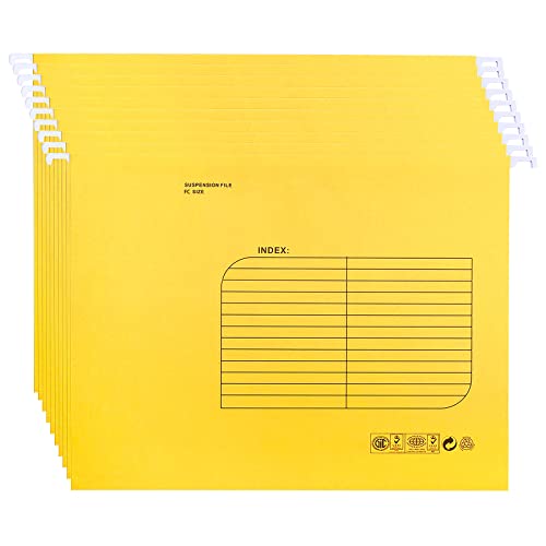 Hängemappen Foolscap,25 Stück Hängemappe mit Tabs und Karteneinsätzen für Schule, Zuhause, Büro(Gelb) von SOYIRI