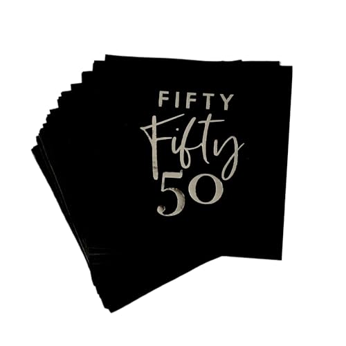 Einweg-Servietten zum 50. Geburtstag, Schwarz und Silber, 40 Stück Einweg-Servietten zum 50. Geburtstag, Schwarz und Silber, 40 Stück von SPABOY
