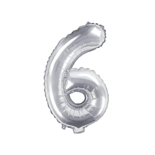 SPARKLERS CLUB Folienballon 86 cm, Zahl 6, Farbe Silber – aufblasen Sie Ihren Ballon mit Luft oder Helium, ideal für Dekoration von Geburtstag und Party – Zahlenballon für Geburtstag von SPARKLERS CLUB