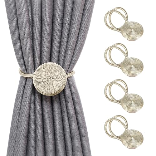 SPDYCESS 4 Stück Magnetische Vorhang Raffhalter Gardinenhalter Vorhanghalter Vorhang Seil Vorhänge Schnallen, Vorhang Binder Vorhang Tiebacks für Schlafzimmer, Wohnzimmer, Bürodekoration(Beige von SPDYCESS