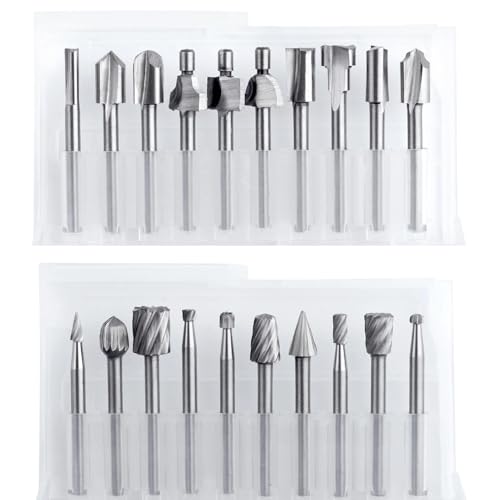 SPEEDWOX 20 Stück Holzschnitz-Bits zum Gravieren, Fräsen, Fräsen, Fräsen, Fräsen, HSS-Bits, 1/8 Zoll (3 mm), Schaft für Rotationswerkzeuge für Heimwerker von SPEEDWOX