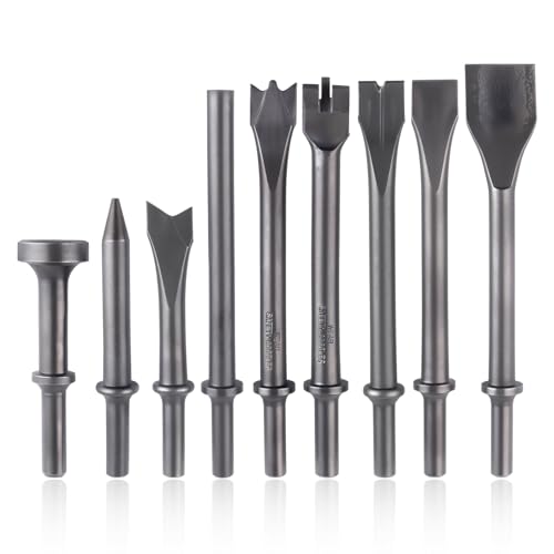 SPEEDWOX 9 Stück pneumatischer Meißelsatz, Lufthammer, Werkzeuge, pneumatische Meißelwerkzeuge, Hammerbohrer, runder Stil, für Fliesen, Mauerwerk, Beton, Ziegel, Steinarbeiten SPEEDWOX 9 Stück pneumatischer Meißelsatz, Lufthammer, Werkzeuge, pneumatische Meißelwerkzeuge, Hammerbohrer, runder Stil, für Fliesen, Mauerwerk, Beton, Ziegel, Steinarbeiten von SPEEDWOX