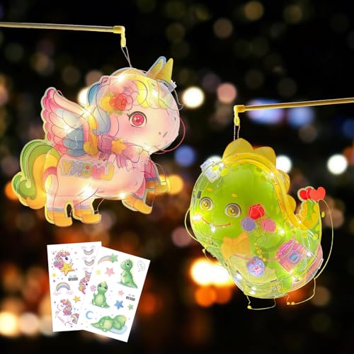 Laternen bastelset einhorn,2 pcs laternen bastelset kinder,Laternen bastelset Einhorn Dinosaurier Sankt Martin Laterne,Martinslaterne mit Laternenstab Tragbare, Einhorn Laternen Bastelset für Kinder von SPERMUOY
