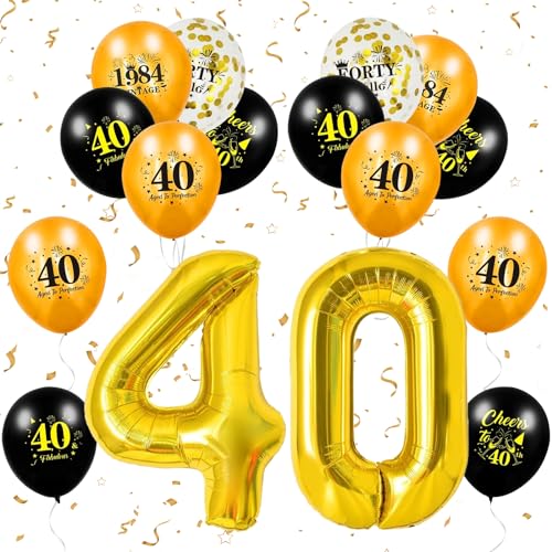 SPERMUOY 40 Geburtstag Deko Mann Frau, Luftballon 40 Geburtstag Schwarz Gold 40 Happy Birthday Geburtstagdeko,Schwarz Gold Luftballons Konfetti Luftballons für 40 Jahre Männer von SPERMUOY