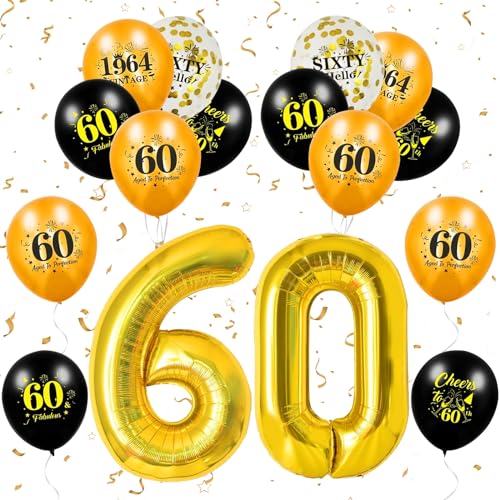 SPERMUOY 60 Geburtstag Deko Mann Frau, Luftballon 60 Geburtstag Schwarz Gold 60 Happy Birthday Geburtstagdeko,Schwarz Gold Luftballons Konfetti Luftballons für 60 Jahre Männer von SPERMUOY