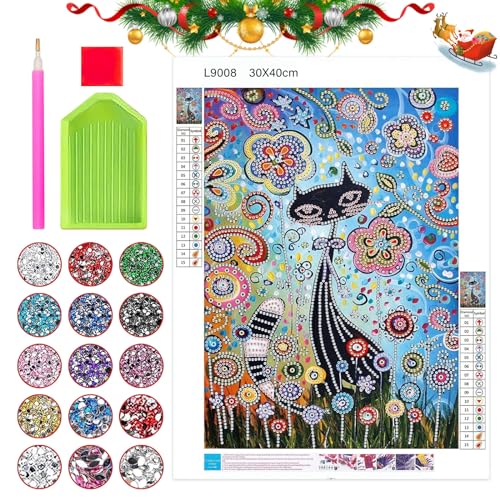 SPERMUOY Diamond Painting Katze, 30x40cm 5D Set für Kinder und Jugendliche, DIY für Anfänger, Crystal Art Mit Zubehör für Home Wand Deko von SPERMUOY
