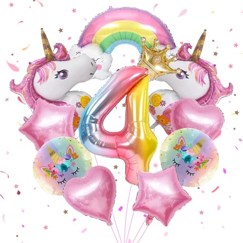 SPERMUOY Eeinhorn deko kindergeburtstag 4 jahre,Einhor Deko geburtstag 4 Jahre Mädchen,Einhor Luftballons Geburtstagsdeko,Einhorn Themen Ballons für Mädchen Geburtstags Festival Party Dekoration von SPERMUOY