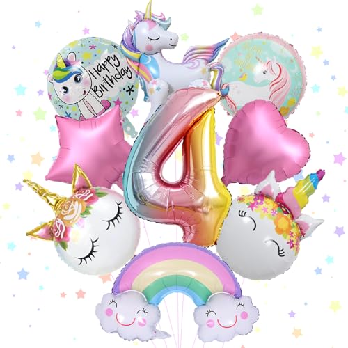 SPERMUOY Einhorn Geburtstagsdeko Mädchen 4 Jahre,Einhorn Deko Kindergeburtstag Einhorn Luftballons Geburtstag,Einhorn Themen Ballons für Mädchen Geburtstags Festival Party Dekoration von SPERMUOY